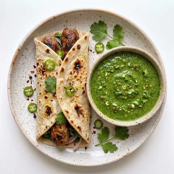 Smoked Chicken Seekh Kebab Wrap with Garlic Geen Chutney